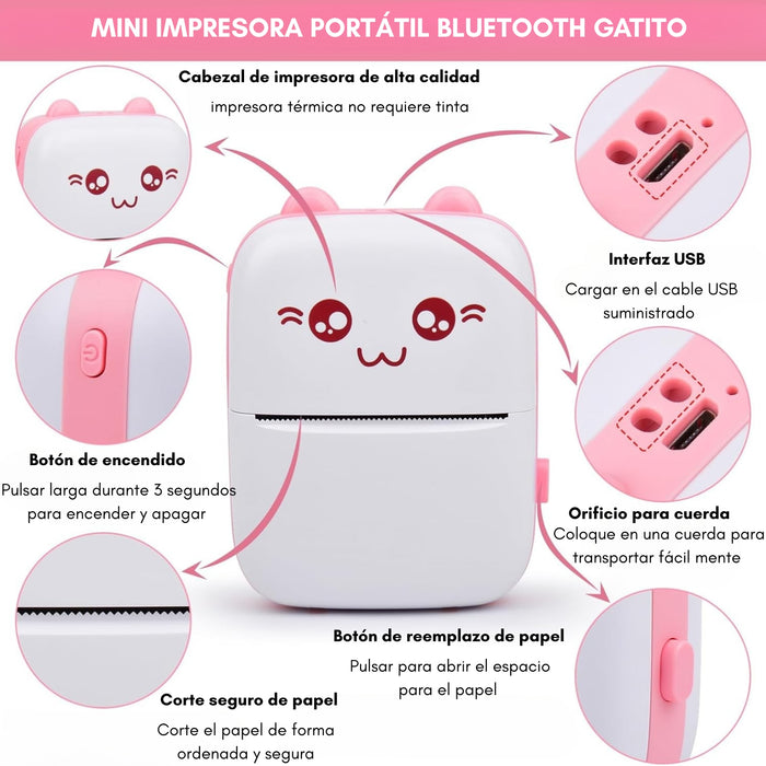 Mini Impresora Portátil Bluetooth Gatito
