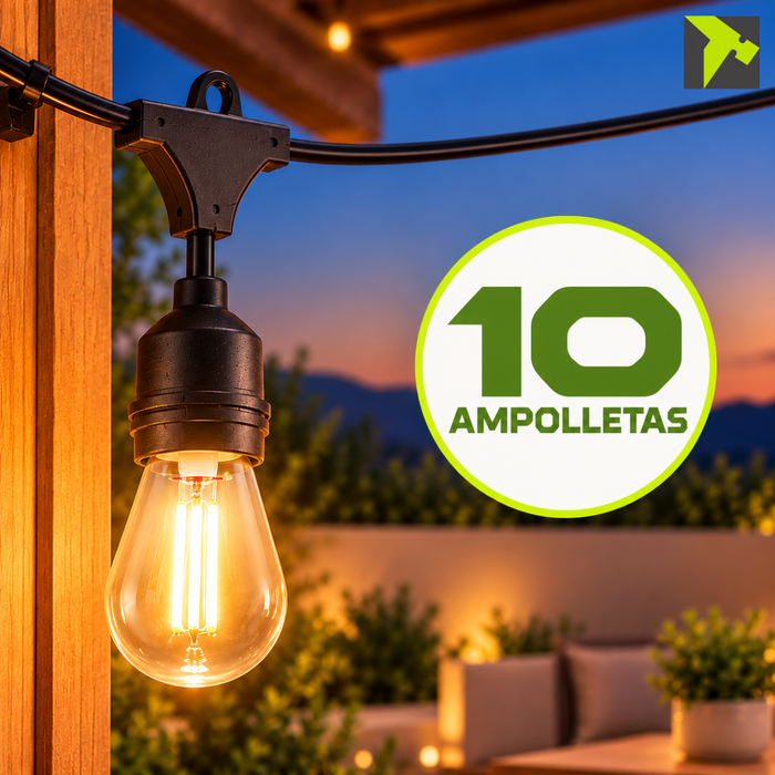 Guirnalda Led Solar 10 Metros 10 Ampolletas Vintage Exterior