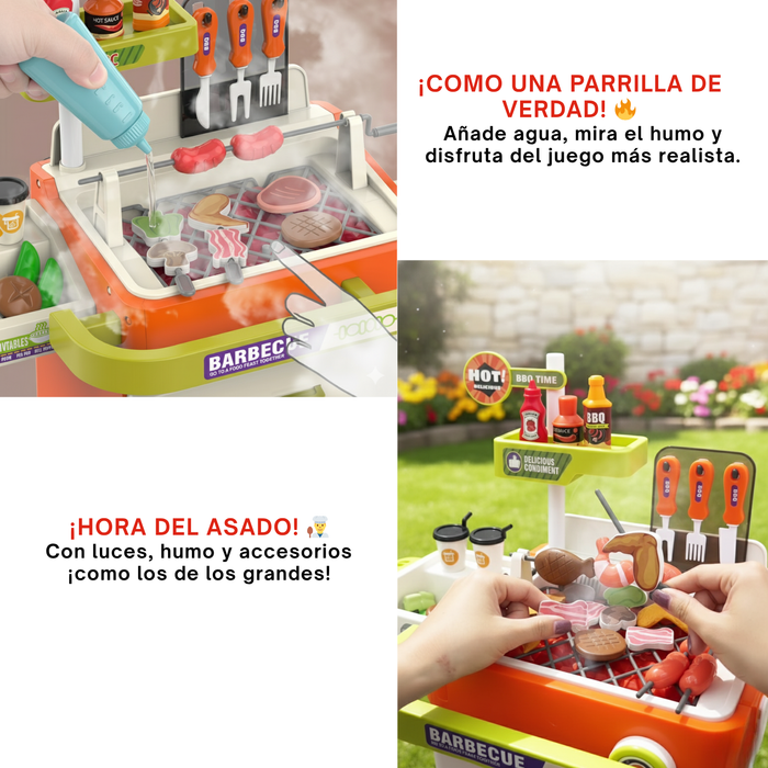 Set De Barbacoa Infantil Con Luces Humo Realista Y Accesorio - Naranja