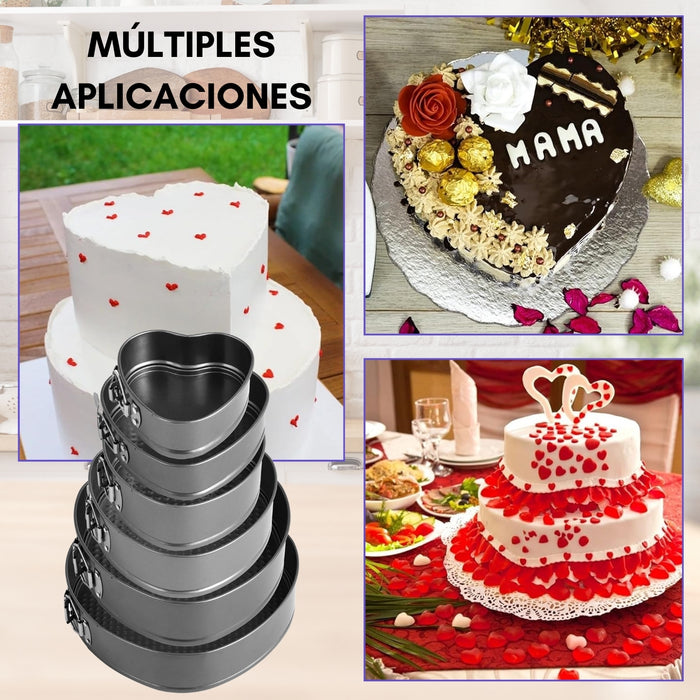 6 Moldes Corazón Queques Bizcochos Tortas Antiadherente Desmontable