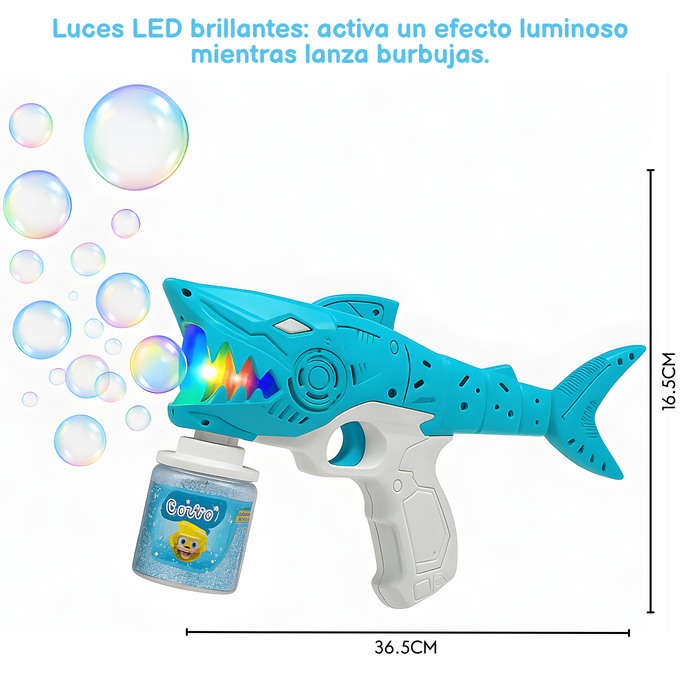 Pistola De Burbujas Juguete Infantil Con Luces Led Tiburón