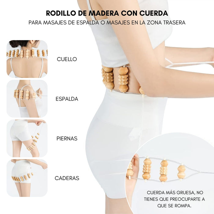 Set Maderoterapia 6 Piezas Rodillo Para Masaje Gua Sha