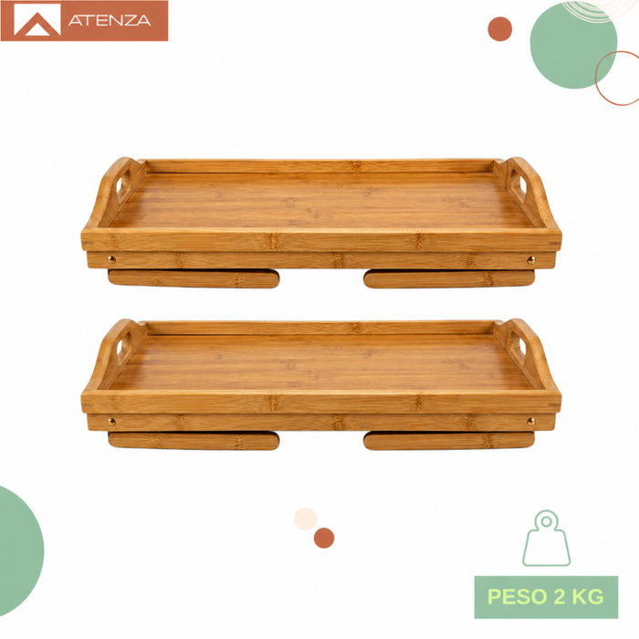 Pack 2 Mesa De Cama Plegable Madera Bambu Bandeja Desayuno