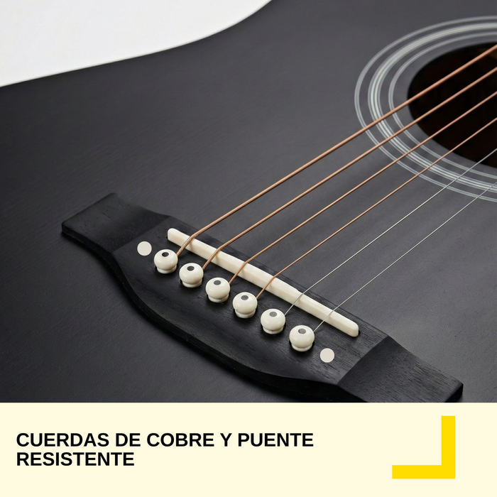 Guitarra Acústica Clásica 38 Pulgadas Diapasón Rosewood Negro Ambidiestro