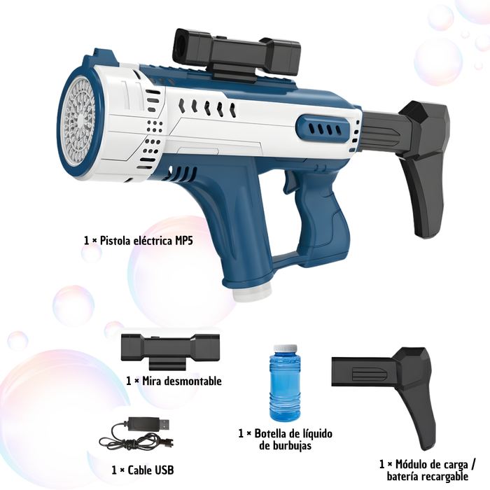 Pistola De Burbujas De Juguete Grande Mp5 Recargable Electrica Bazooka Cyan