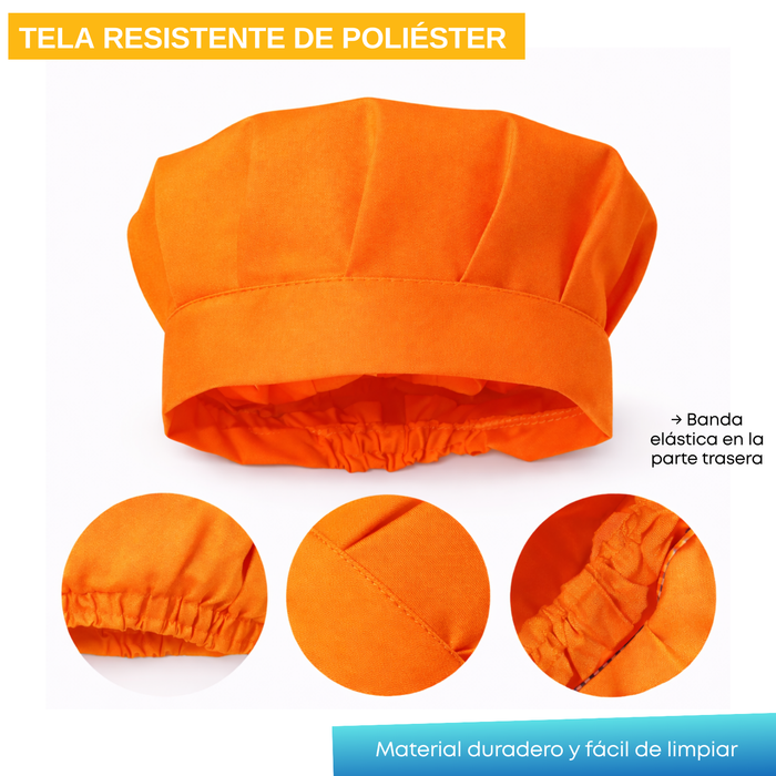 Set Delantales Cocina Infantil Gorro Mangas Protectores Chef Naranja Talla Unica
