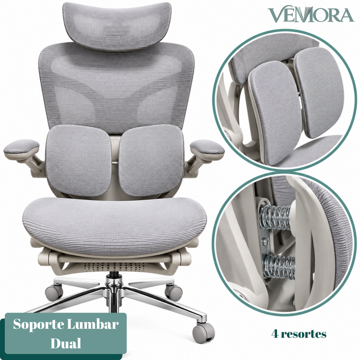 Silla Ergonómica Reclinable Con Soporte Lumbar Y Reposapiés