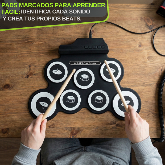 Tambor Electrónico 7 Pads Con Pedales Drum Pad Portátil Negro