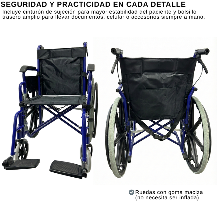 Silla De Ruedas Geriátrica Plegable Doble Freno Y Posapiés Azul Agregar a favoritos