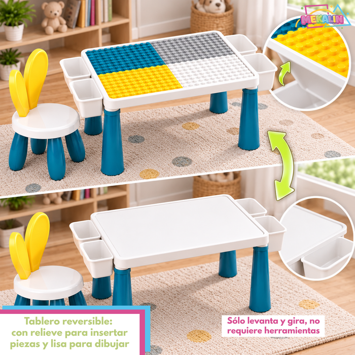 Mesa Didáctica Infantil 2 Sillas Bloques De Construcción