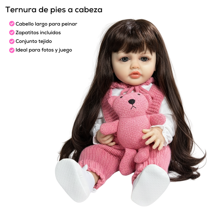 Muñeca Realista Bebé Reborn Con Accesorios Cabello Largo