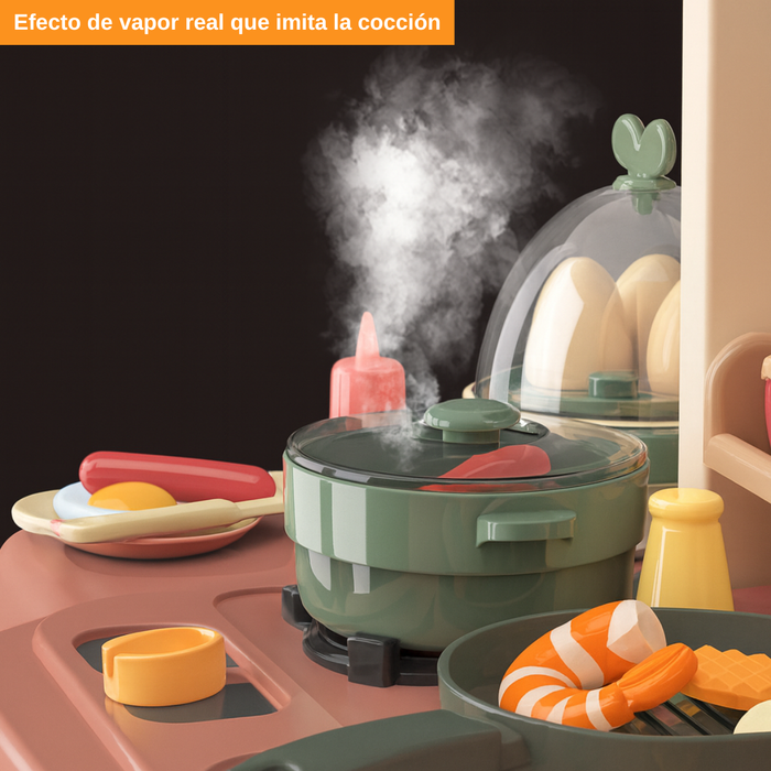 Cocina De Juguete Grande 93cm 88pcs Vapor Agua Grifo Luces