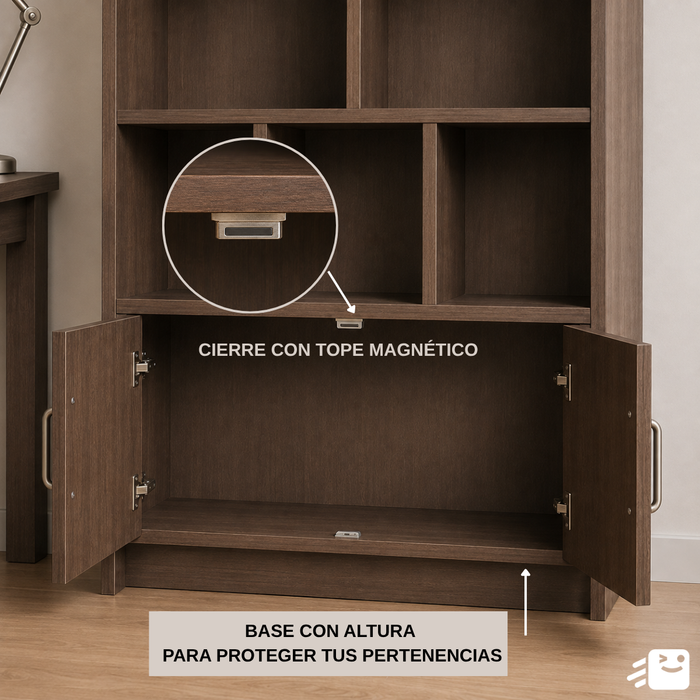 Librero Estante Organizador Repisas 2 Puertas Biblioteca 180x23x80cm