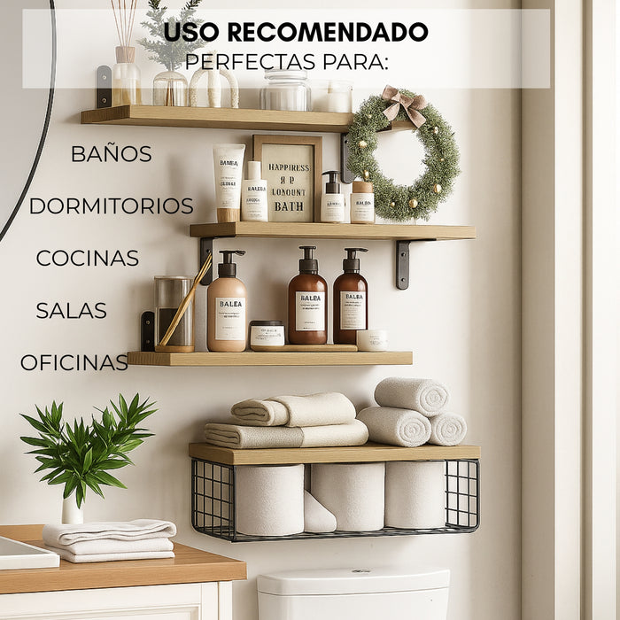 Kit 4 Capas Repisas Flotantes De Madera Modernas