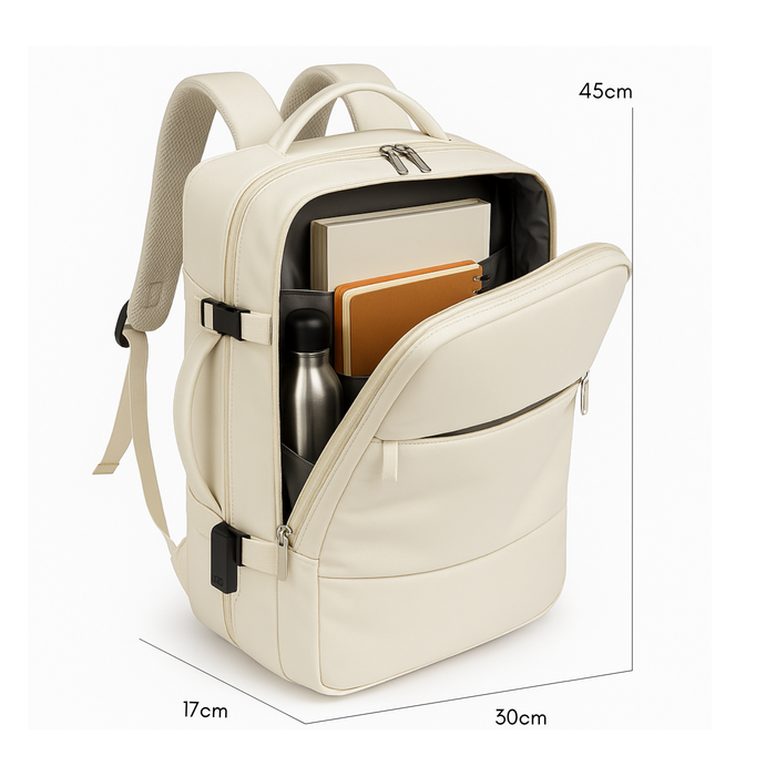 Mochila De Viaje Impermeable Laptop 15.6 Capacidad 20l - Beige - Liso