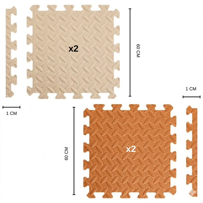 Piso Goma Eva Bebé 4 Piezas Alfombra Antigolpes Puzzle 60x60 Naranja