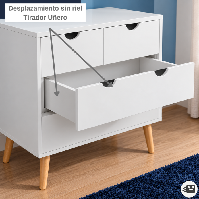 Cómoda Cajonera 4 Cajones 80x80 Cm Estilo Nórdico Blanca