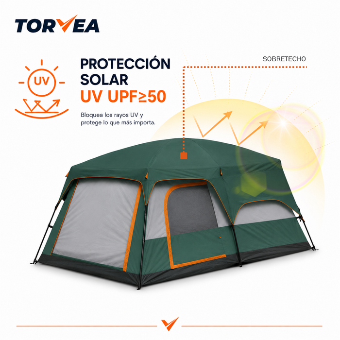 Carpa Camping Tienda Familiar 8 A 12 Personas Impermeable Verde