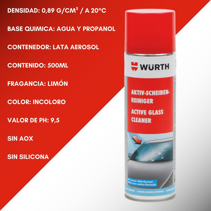 Pack 2 Limpiador Activo Vidrios Wurth 500ml Espuma Limpieza
