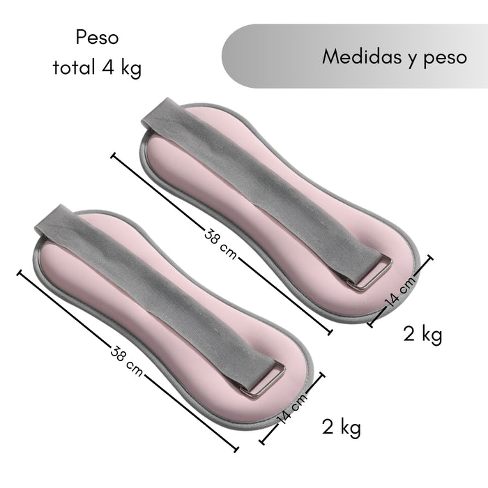2 Pesas De Tobillo Muñeca Tobillera 2kg C/u Total 4kg Rosa