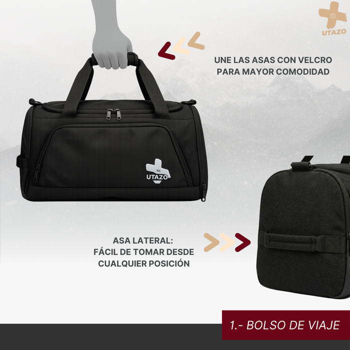 Bolso Deportivo Gym Viaje Duffel 32 Litros Impermeable 3 en 1 Negro