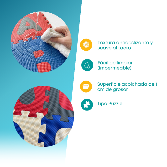 Alfombra Antigolpes Bebé Eva Piezas 30x30 Con Letras A - Z Multicolor Abecedario