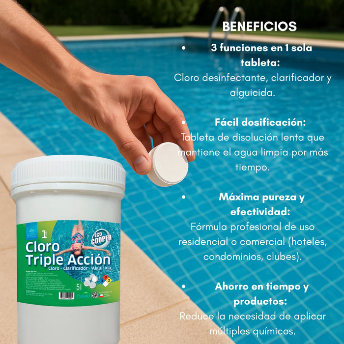 Cloro En Tabletas Para Piscinas 1 Kg Tripleaccion Aguicida
