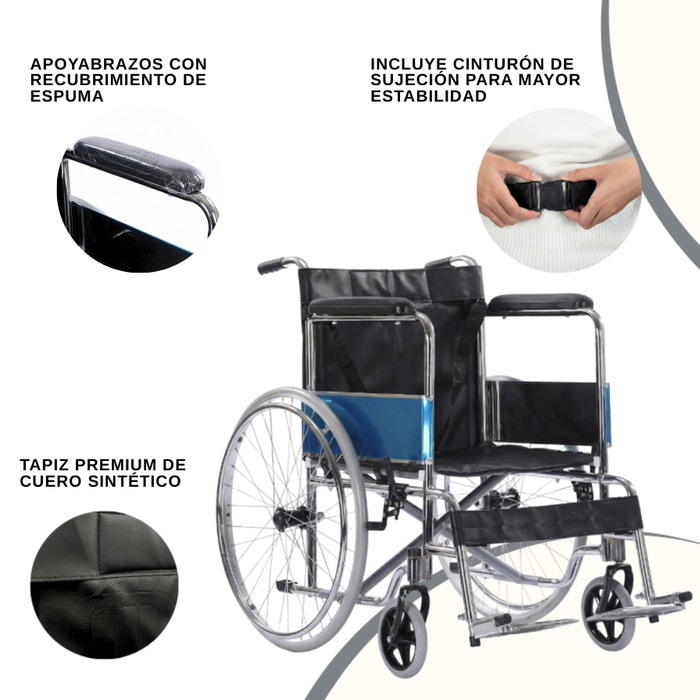 Silla De Ruedas Geriátrica Estándar Plegable Acero Con Freno