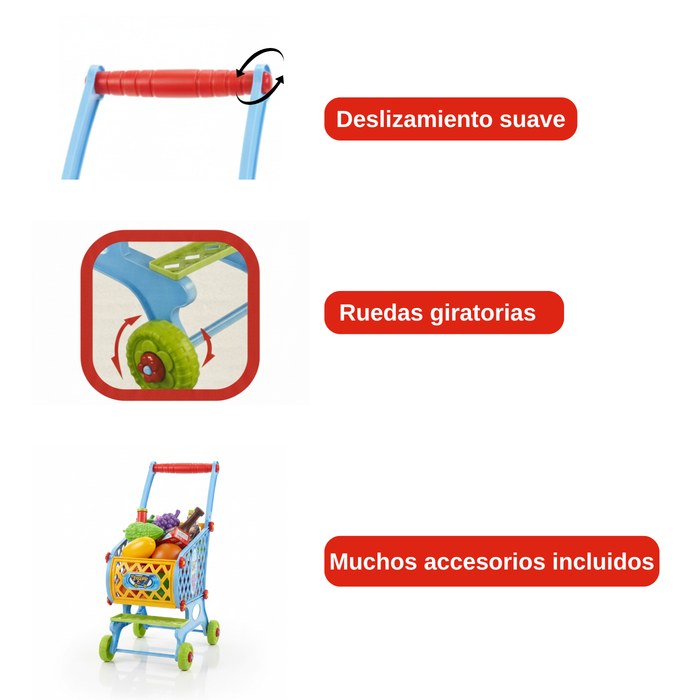 Carrito Supermercado Infantil Comida De Juguete 46 Piezas