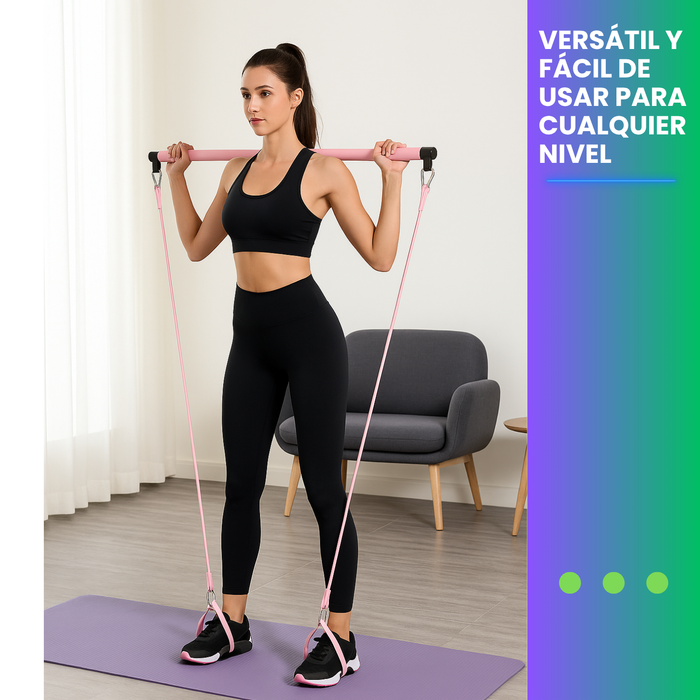 Set Pilates Barra Bandas Resistencia Elasticas Ejercicio 12 piezas
