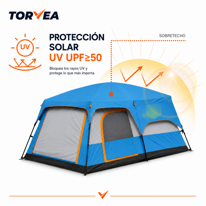 Carpa Camping Tienda Familiar 8 A 12 Personas Impermeable Azul