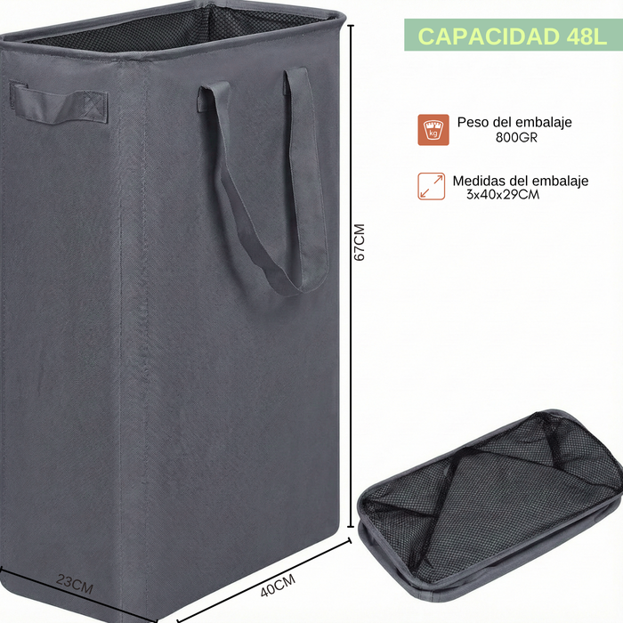 Cesto Ropa Plegable Canasto Tela Oxford Baño Con Asas 48l