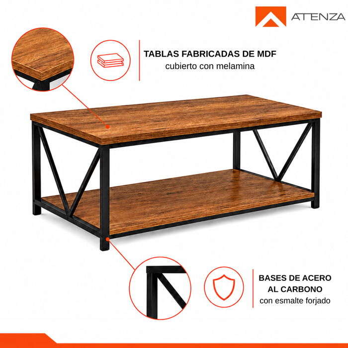 Mesa De Centro Minimalista Industrial 120x60cm Con Repisa