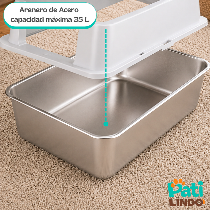 Arenero Acero Inoxidable Para Gatos Extragrande Con Pala