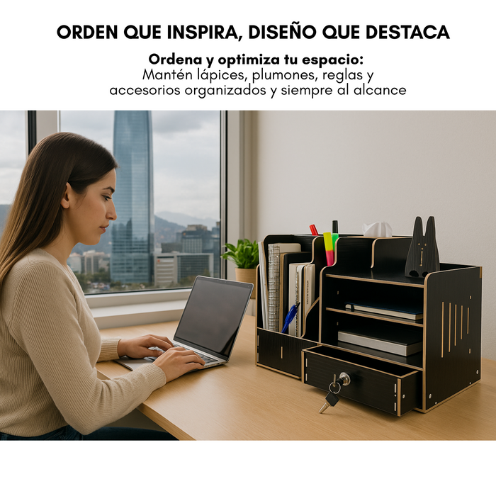 Organizador De Lápices Plumones Escritorio Oficina Con Llave