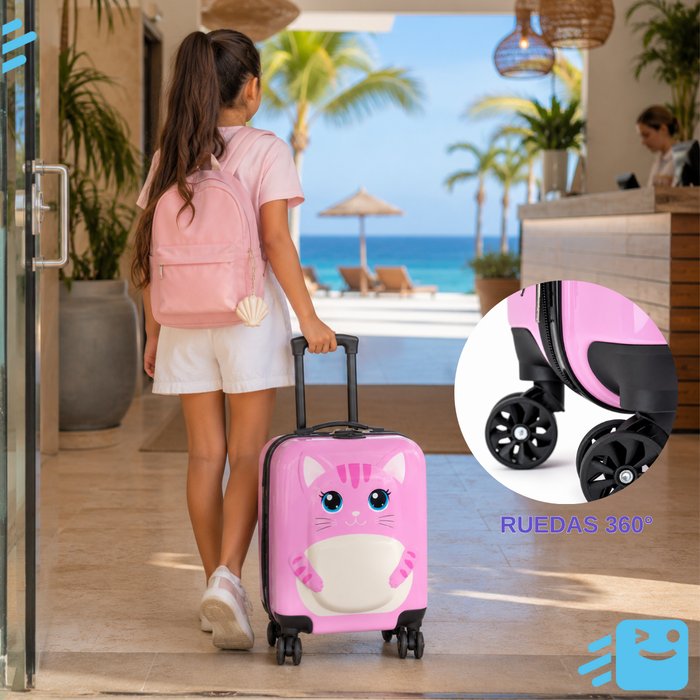 Maleta Ruedas Niños Carry On Infantil Rígida Diseño Gatito