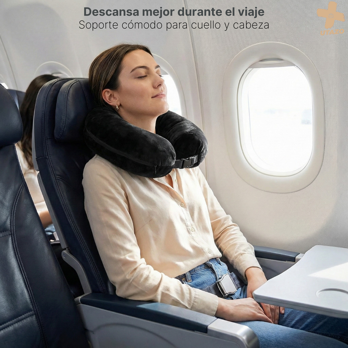 Almohada Cuello Rellenable Viaje Portátil Almohada Viaje Negro Liso