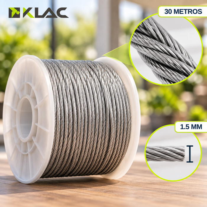 Kit Cable Acero Revestido Tensor 30m Y Accesorios Fijación