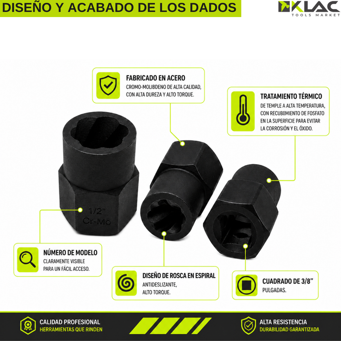 Set Dados Extractores Pernos Y Tornillos 13 Tuercas Rodadas