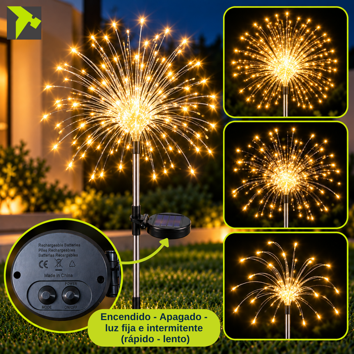 Pack 2 Luces Solares Led Fuegos Artificiales Jardín Navidad