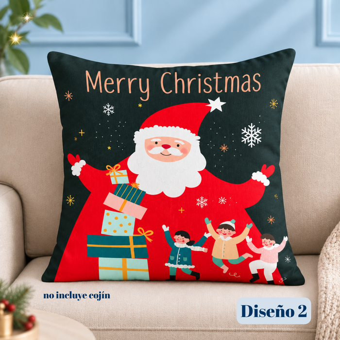 Pack 4 Fundas Cojín Navideñas 45x45 Cm Decorativas Navidad PAPÁ NOEL