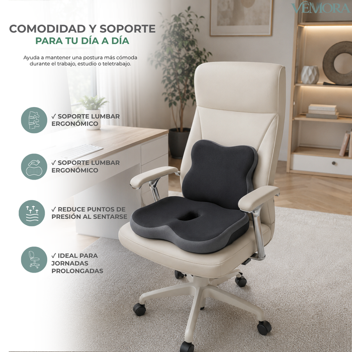 Set Cojín Lumbar Ergonómico Y Asiento Silla Oficina Auto