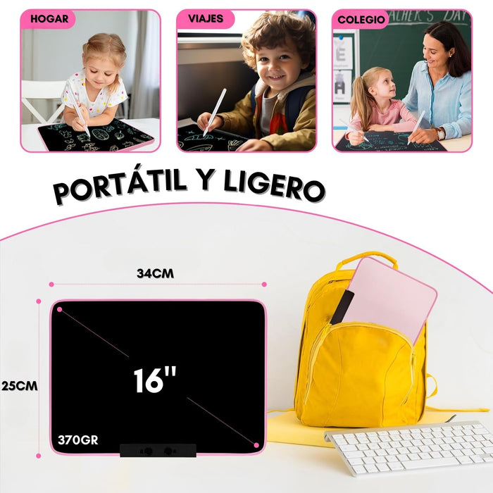 Pizarra Mágica Para Niños Juguete Recargable 16 Tablet Lcd Rosa