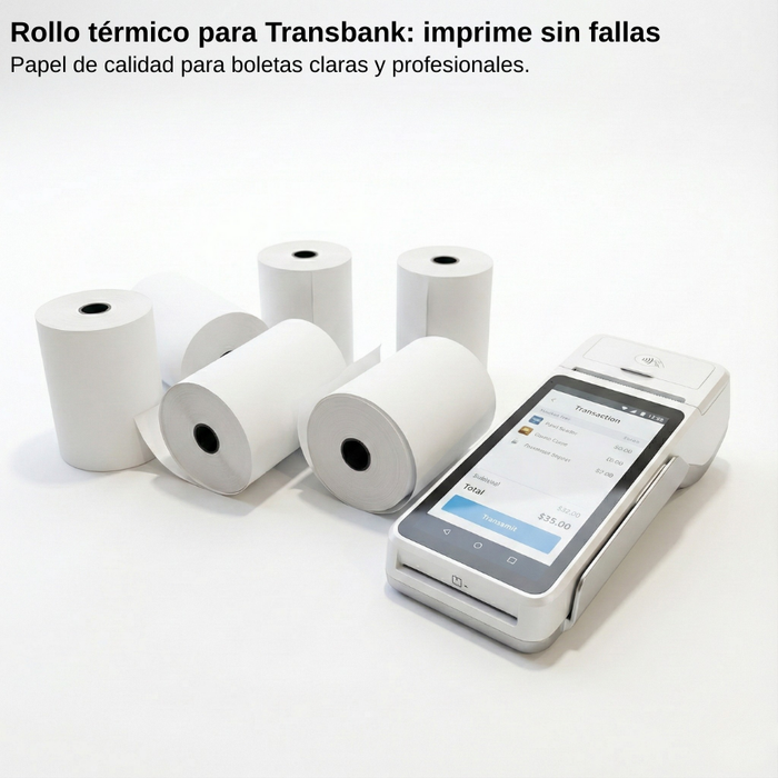 Pack 50 Rollo Papel Térmico 50x55mm Pos Transbank 16,5mts