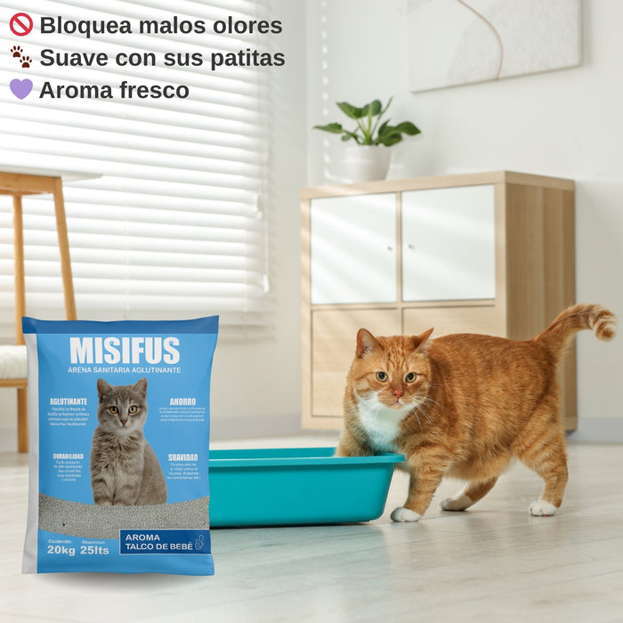 Arena Sanitaria Aglutinante Misifus 20kg Aroma Talco De Bebé