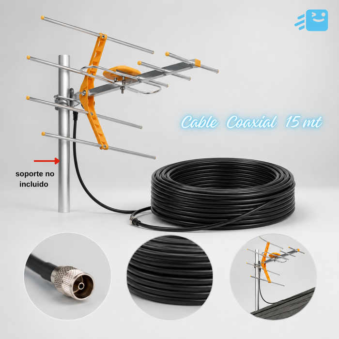 Antena De Television Digital Para Exteriores Hdtv Cable 15m