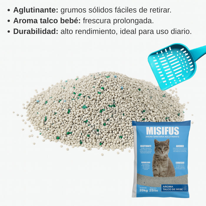 Arena Sanitaria Aglutinante Misifus 20kg Aroma Talco De Bebé