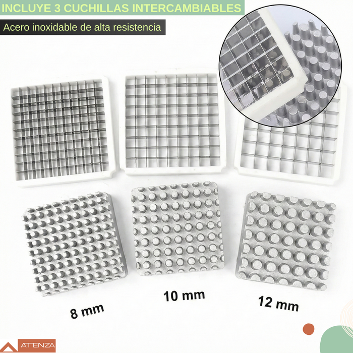 Cortadora Picadora Papa Verdura De Aluminio 8mm 10mm 12mm Plateado