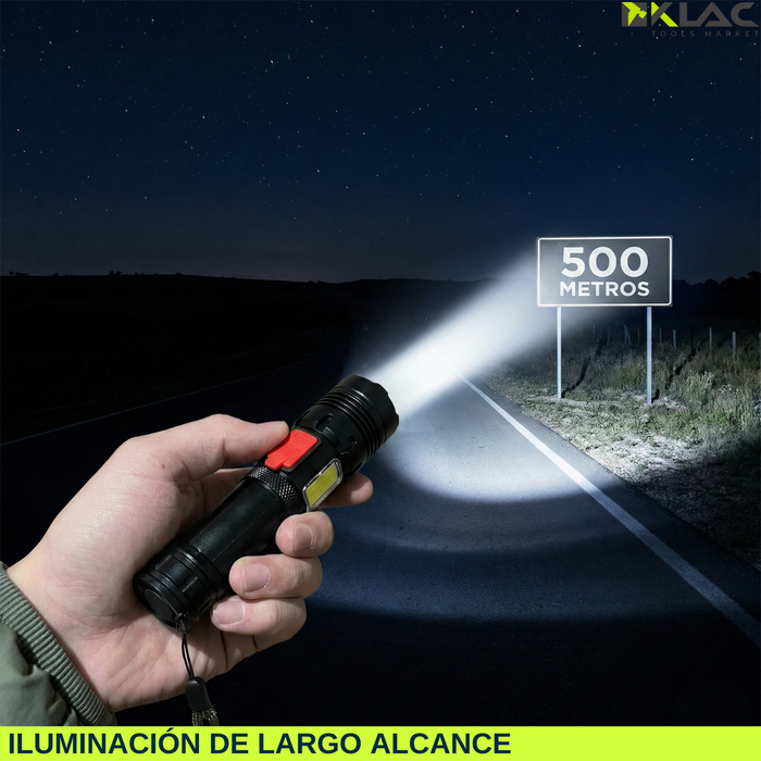 Linterna Led Recargable Táctica Alto Alcance 500m Usb Tipo C Blanco Led Negro