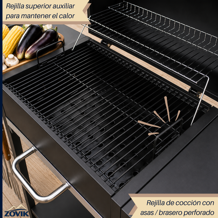 Parrilla Asador A Carbon Acero Inoxidable Con Ruedas Tapa y Termometro
